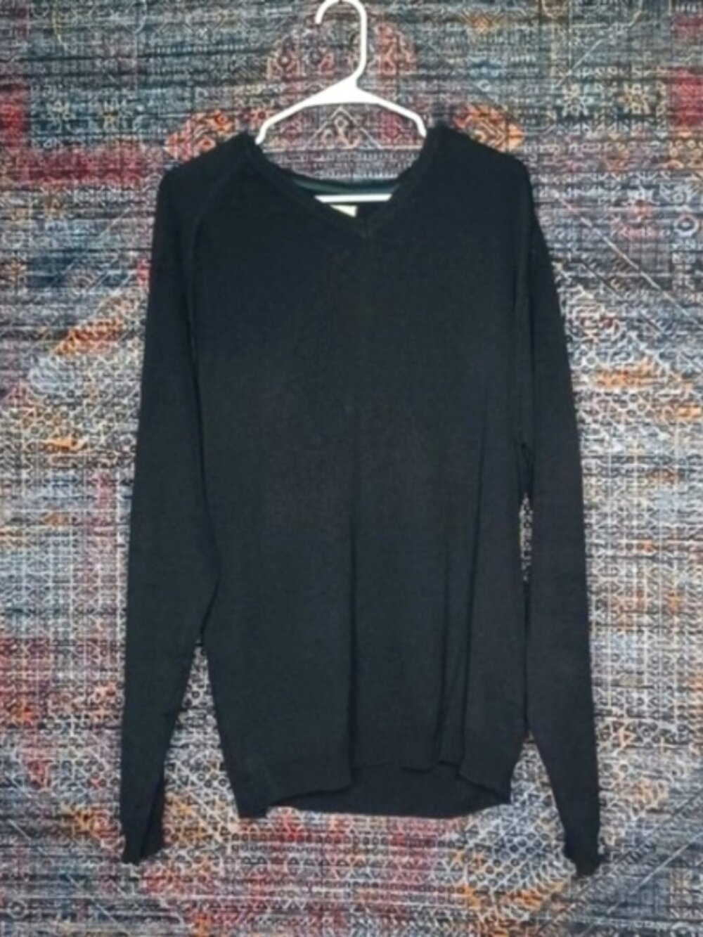 Tommy Bahama mens solid black vneck knit silk sweater XL